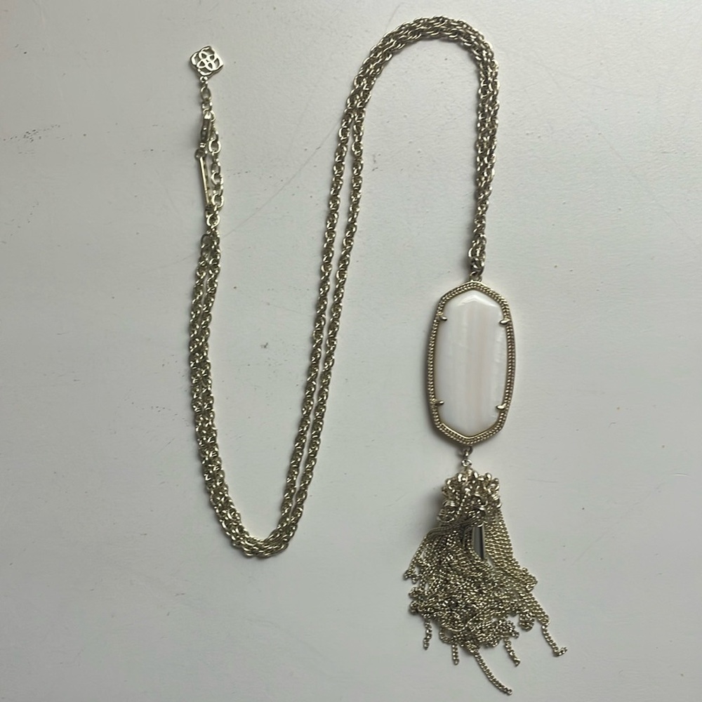 Kendra Scott Rayne Necklace (long) - White w/ Gold Tassel